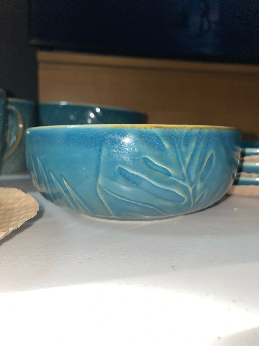 Corona Teal Embossed Leaf Tropical Dinnerware Set